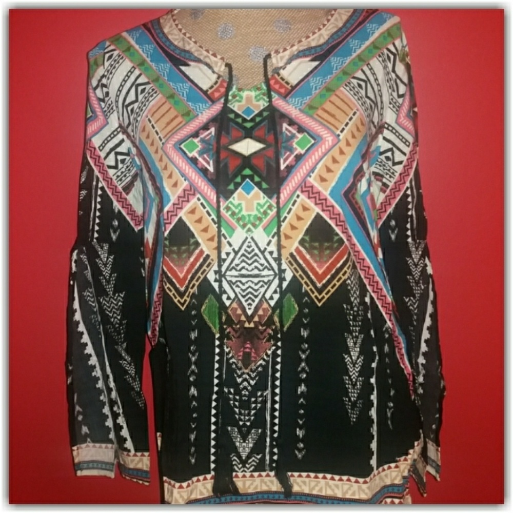NWOT Flying Tomato Aztec Bell Sleeve Top